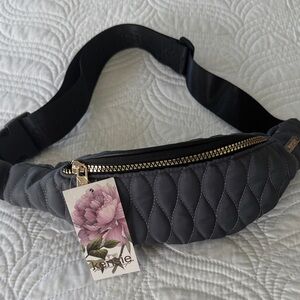 Kensie Quilted Charcoal Grey Belt Bag with Gold Zip
